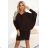 402-9 Comfortable batwing dress with long sleeves - chocolate