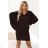 402-9 Comfortable batwing dress with long sleeves - chocolate
