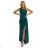 600-2 SELENA shimmering long one-shoulder dress with a slit - green with glitter
