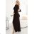 404-14 Elegant long dress with a wrap neckline and slit - chocolate brown