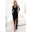 404-13 Elegant long dress with a wrap neckline and slit - black