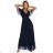 635-3 MELANIA long, shiny dress with a neckline and short sleeves - navy blue
