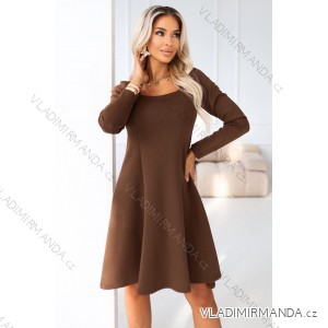 574-2 IVANA comfortable trapeze dress with a neckline and long sleeves - chocolate