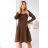 574-2 IVANA comfortable trapeze dress with a neckline and long sleeves - chocolate