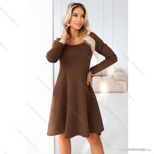 574-2 IVANA comfortable trapeze dress with a neckline and long sleeves - chocolate