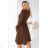 574-2 IVANA comfortable trapeze dress with a neckline and long sleeves - chocolate