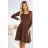574-2 IVANA comfortable trapeze dress with a neckline and long sleeves - chocolate