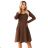 574-2 IVANA comfortable trapeze dress with a neckline and long sleeves - chocolate