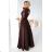 309-14 AMBER elegant long lace dress with a neckline - chocolate