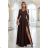 309-14 AMBER elegant long lace dress with a neckline - chocolate