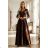 309-14 AMBER elegant long lace dress with a neckline - chocolate