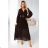 414-11 KLARA elegant pleated midi dress with a belt and neckline - chocolate