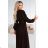 414-11 KLARA elegant pleated midi dress with a belt and neckline - chocolate