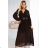 414-11 KLARA elegant pleated midi dress with a belt and neckline - chocolate