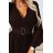 414-11 KLARA elegant pleated midi dress with a belt and neckline - chocolate