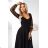 640-2 LORETTA unique long dress with tulle sleeves and neckline - black