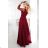 640-1 LORETTA unique long dress with tulle sleeves and neckline - burgundy