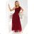 656-1 Long, shiny, one-shoulder evening dress - burgundy