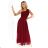 656-1 Long, shiny, one-shoulder evening dress - burgundy