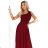 656-1 Long, shiny, one-shoulder evening dress - burgundy