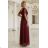 635-5 MELANIA long, shiny dress with a neckline and short sleeves - burgundy