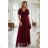 635-5 MELANIA long, shiny dress with a neckline and short sleeves - burgundy