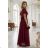 635-5 MELANIA long, shiny dress with a neckline and short sleeves - burgundy