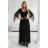655-1 Long, shimmering dress with a neckline and transparent sleeves - black