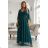 655-2 A long, shimmering dress with a plunging neckline and sheer sleeves - emerald green
