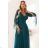 655-2 A long, shimmering dress with a plunging neckline and sheer sleeves - emerald green
