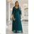 655-2 A long, shimmering dress with a plunging neckline and sheer sleeves - emerald green