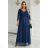 655-3 A long, shimmering dress with a neckline and transparent sleeves - navy blue