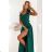 643-1 Elegant evening maxi dress with a slit and roses - bottle green