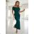 644-1 Sensual midi dress with a bow at the neckline - bottle green