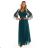 654-1 Long, shimmering plus-size dress with a scoop neckline and sheer sleeves - bottle green