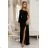658-1 Shimmering glitter one-shoulder maxi dress with asymmetric sleeves and slit - black