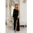 658-1 Shimmering glitter one-shoulder maxi dress with asymmetric sleeves and slit - black