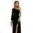 658-1 Shimmering glitter one-shoulder maxi dress with asymmetric sleeves and slit - black