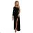 658-1 Shimmering glitter one-shoulder maxi dress with asymmetric sleeves and slit - black