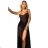 646-1 Long strappy evening dress with a slit on the leg - chocolate brown