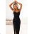 645-1 Fitted maxi dress with a wrap neckline and slit - black with an elegant pattern