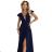 660-1 Elegant maxi dress with ruffles, a deep neckline and a slit on the leg - navy blue