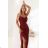 647-1 Fitted long maxi dress with a wrap neckline and slit - burgundy