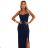 647-2 Fitted long maxi dress with a wrap neckline and slit - navy blue