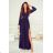 Women's Long Elegant Dress with Wide Straps (SL) FRENCH FASHION FMPEL23VELVET dark blue 50