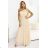 656-2 Long, sparkling, one-shoulder evening dress - champagne beige