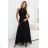 662-2 Elegant Evening Maxi Halter Dress with Tulle and Waist Tie - Black