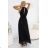 662-2 Elegant Evening Maxi Halter Dress with Tulle and Waist Tie - Black
