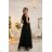 662-2 Elegant Evening Maxi Halter Dress with Tulle and Waist Tie - Black
