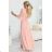 654-4 Long Shimmering Plus Size Dress with Neckline and Transparent Sleeve - Peach